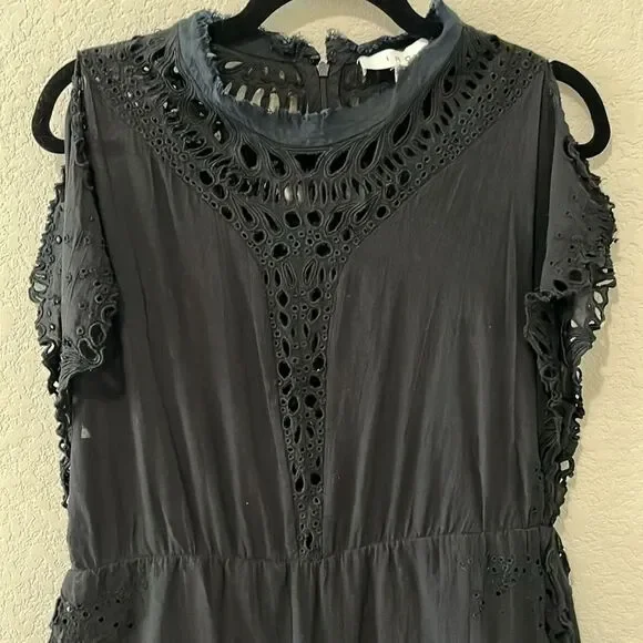 IRO Caity Embroidered Mini Dress, Black/Navy, Size 8 (40)